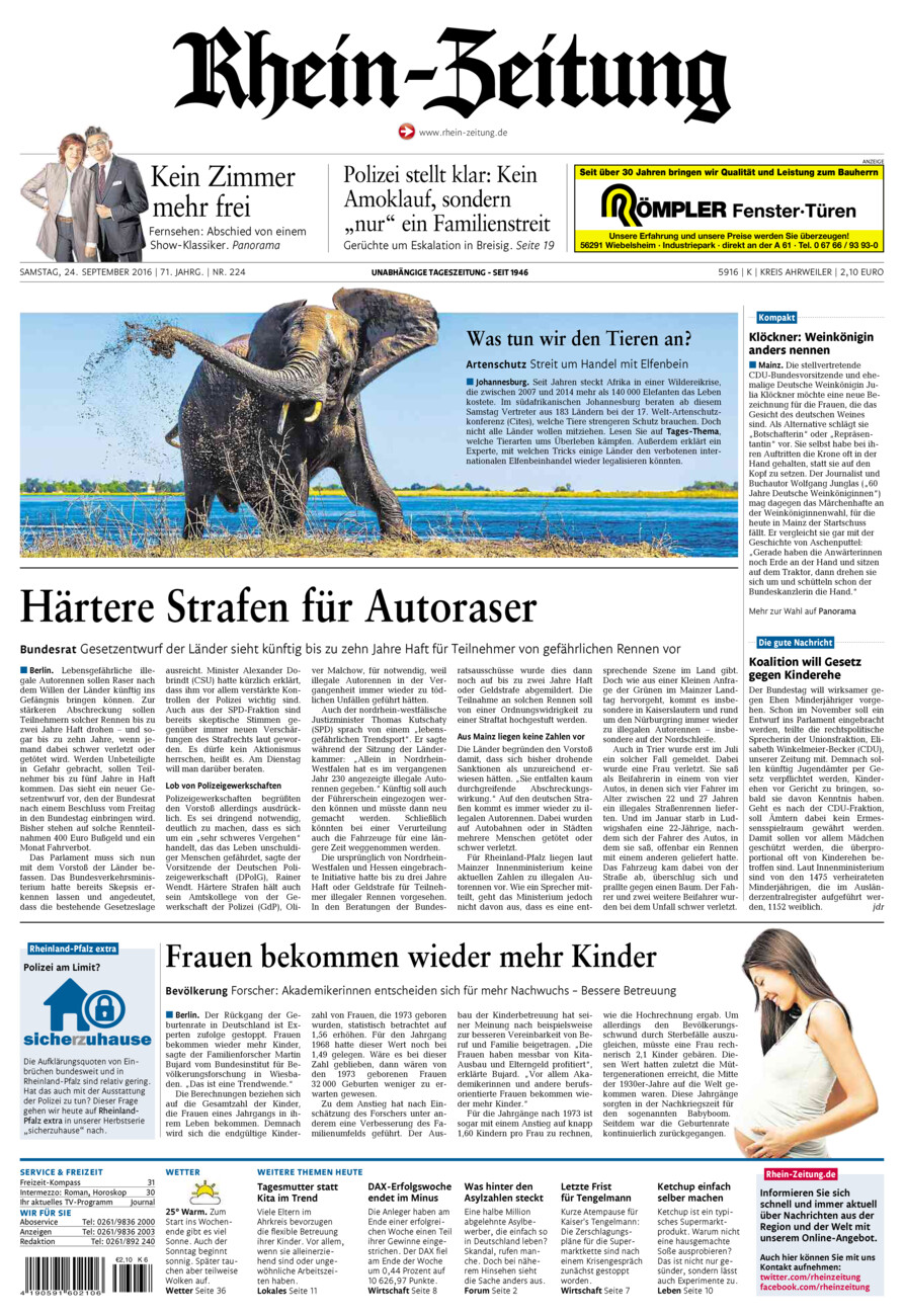 Rhein-Zeitung Kreis Ahrweiler vom Samstag, 24.09.2016