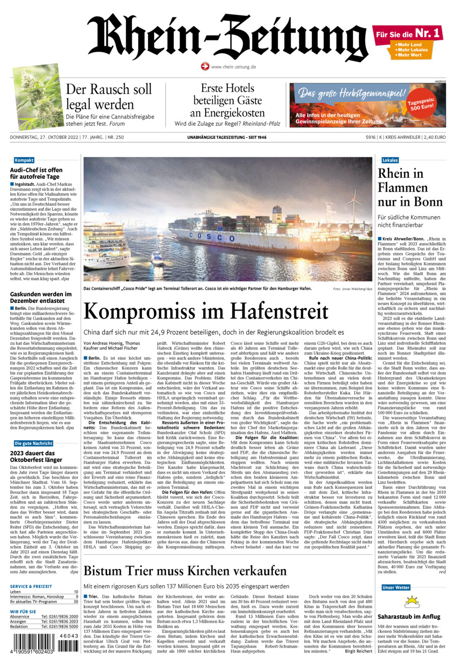 Rhein-Zeitung Kreis Ahrweiler vom Donnerstag, 27.10.2022