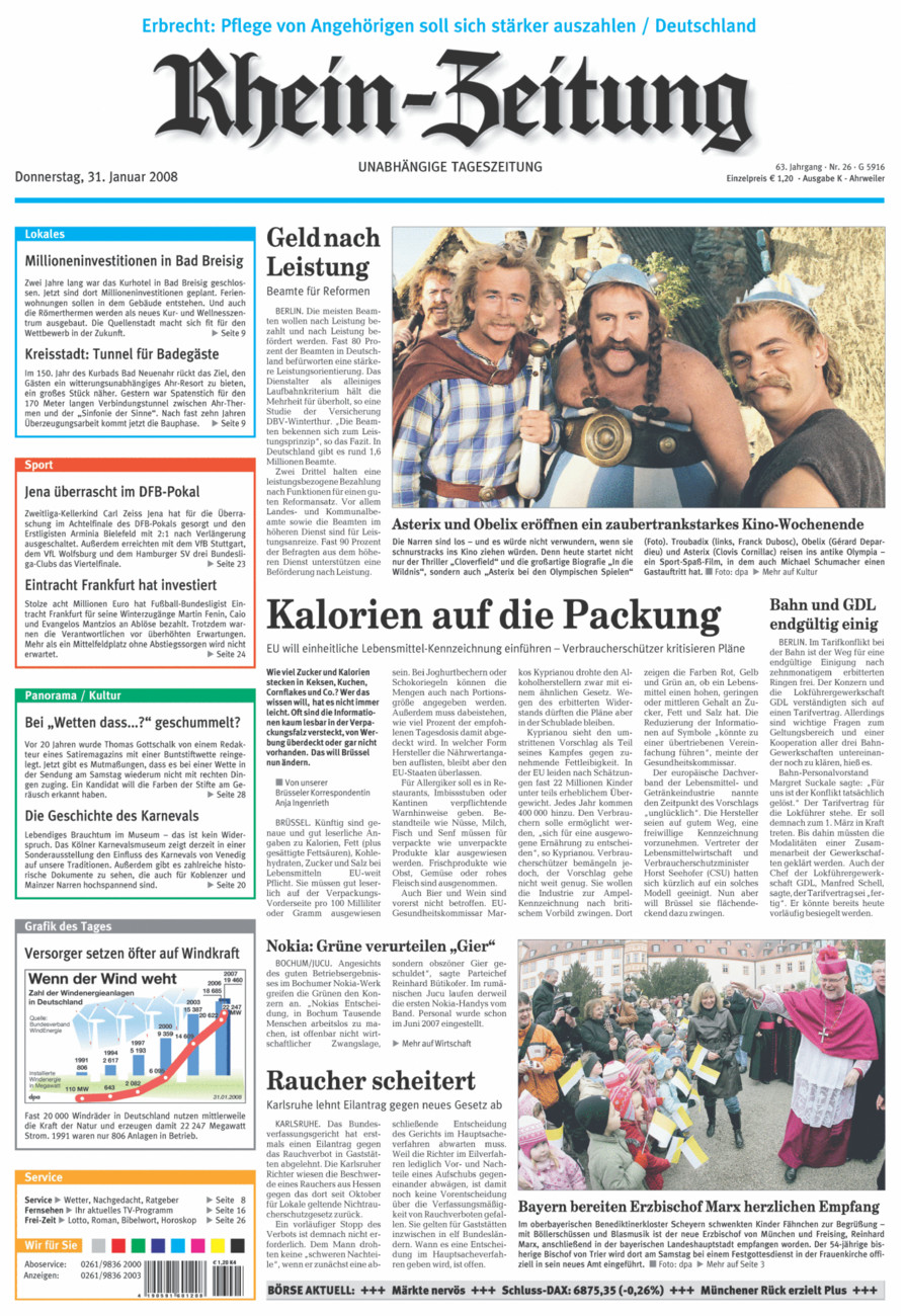 Rhein-Zeitung Kreis Ahrweiler vom Donnerstag, 31.01.2008