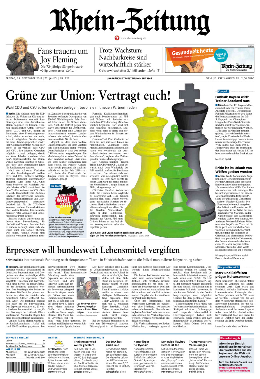 Rhein-Zeitung Kreis Ahrweiler vom Freitag, 29.09.2017