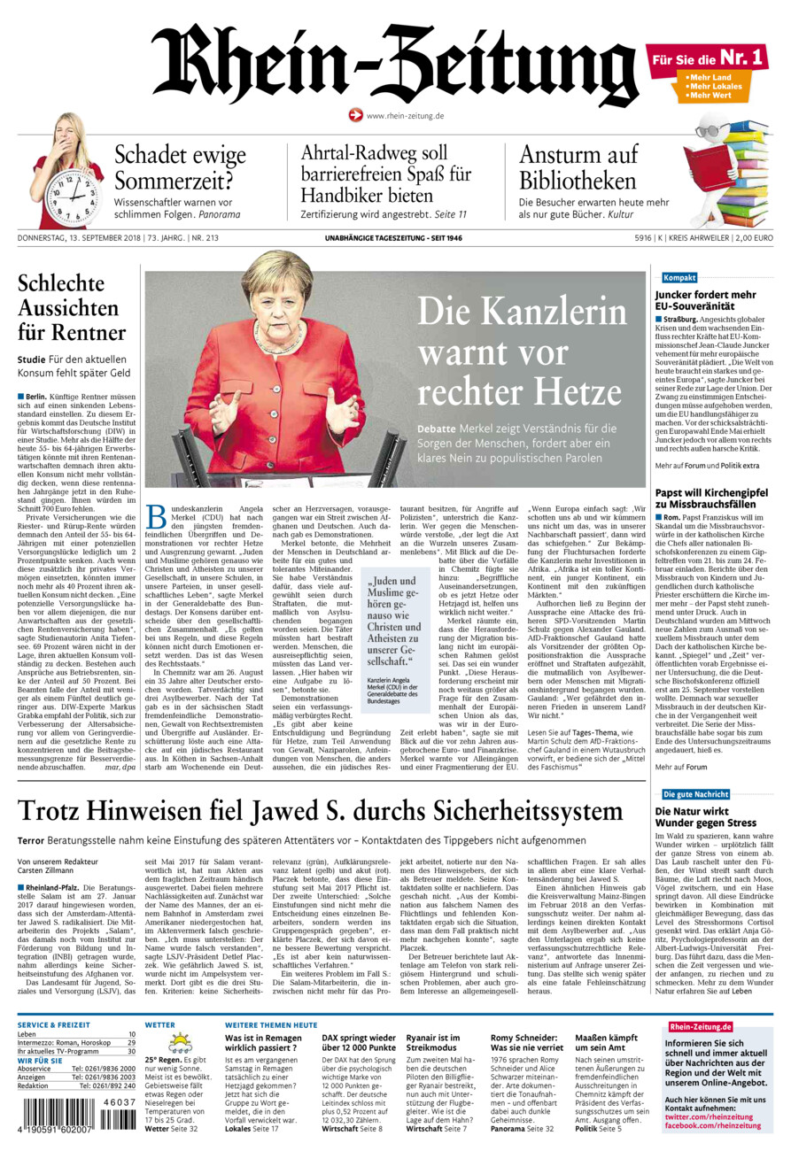 Rhein-Zeitung Kreis Ahrweiler vom Donnerstag, 13.09.2018
