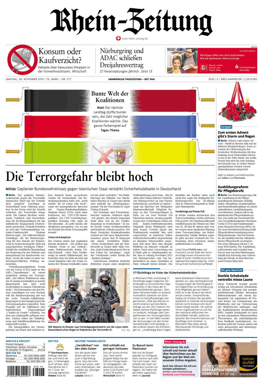 Rhein-Zeitung Kreis Ahrweiler vom Samstag, 28.11.2015