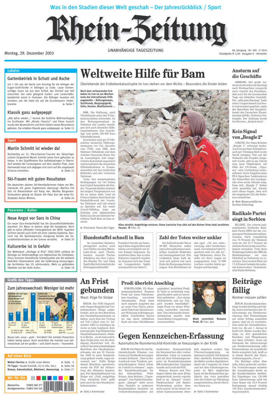 Rhein-Zeitung Kreis Ahrweiler vom Montag, 29.12.2003