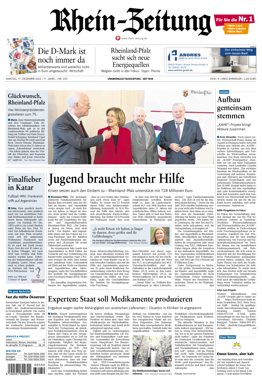 Rhein-Zeitung Kreis Ahrweiler vom Samstag, 17.12.2022
