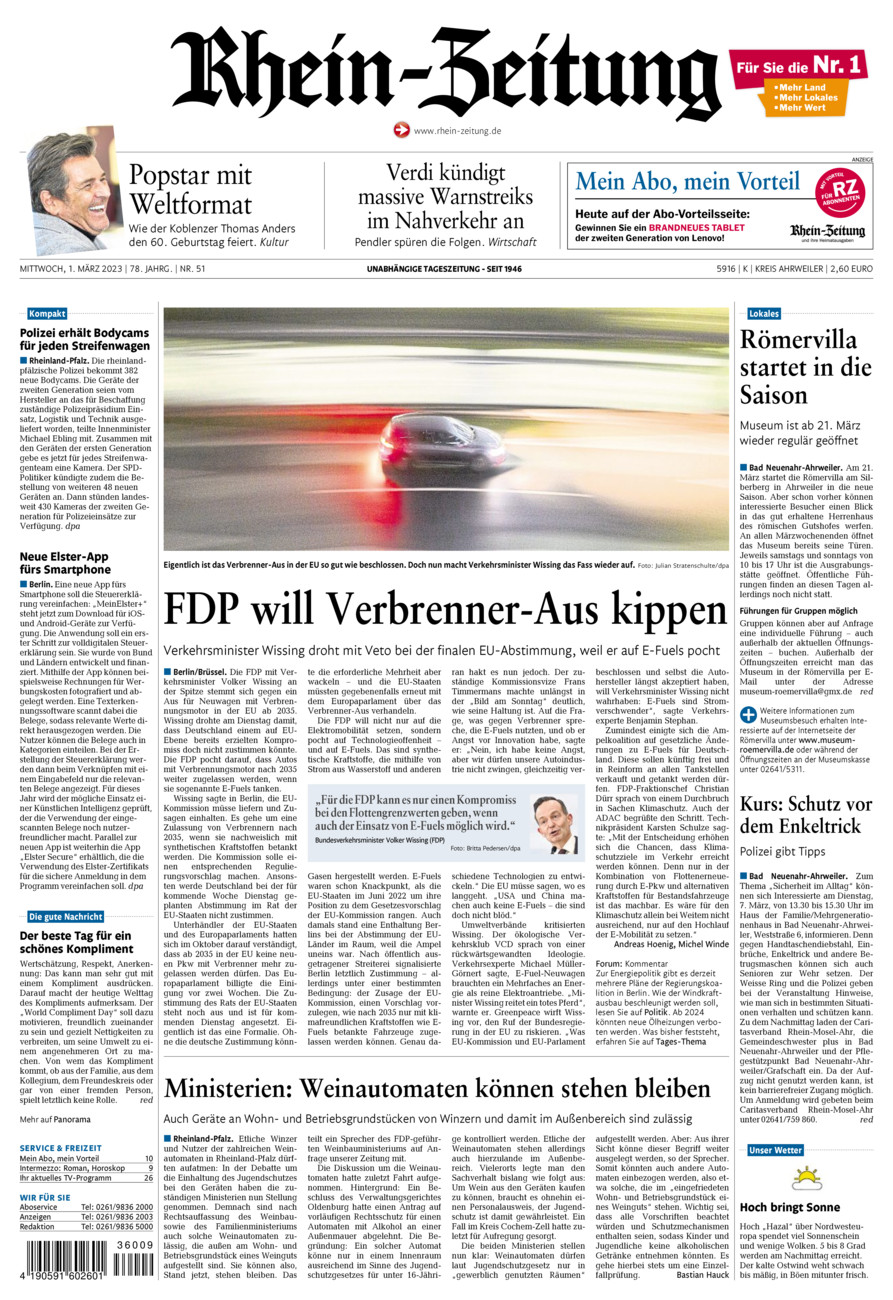 Rhein-Zeitung Kreis Ahrweiler vom Mittwoch, 01.03.2023