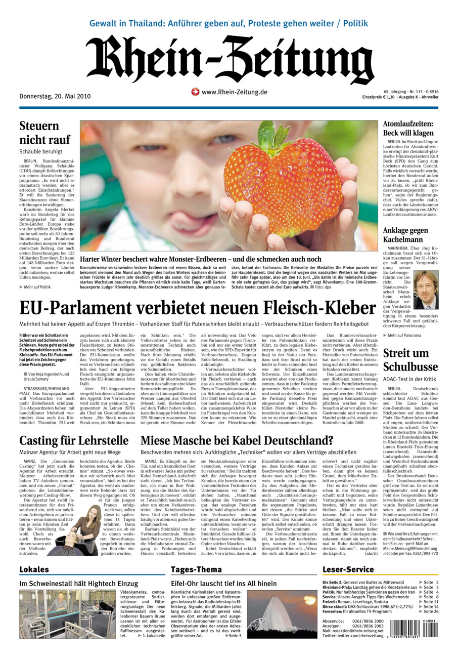 Rhein-Zeitung Kreis Ahrweiler vom Donnerstag, 20.05.2010