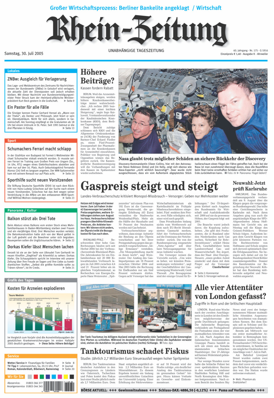 Rhein-Zeitung Kreis Ahrweiler vom Samstag, 30.07.2005
