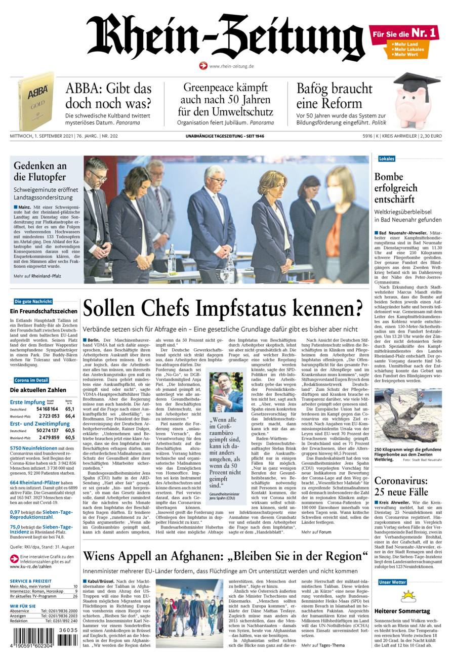 Rhein-Zeitung Kreis Ahrweiler vom Mittwoch, 01.09.2021