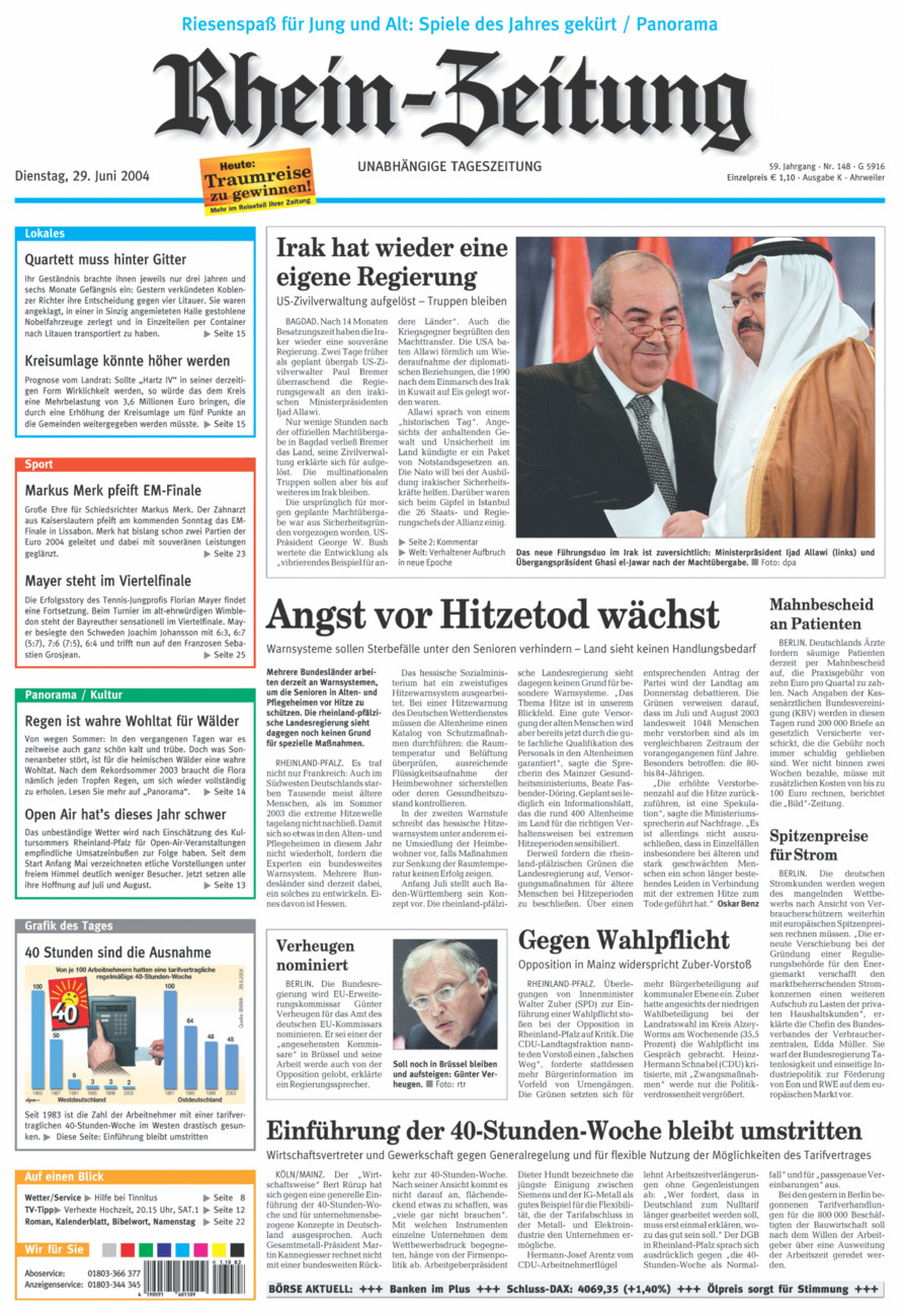 Rhein-Zeitung Kreis Ahrweiler vom Dienstag, 29.06.2004