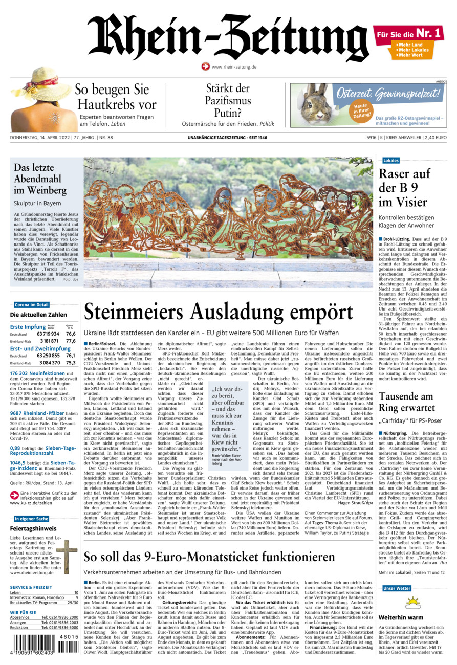 Rhein-Zeitung Kreis Ahrweiler vom Donnerstag, 14.04.2022