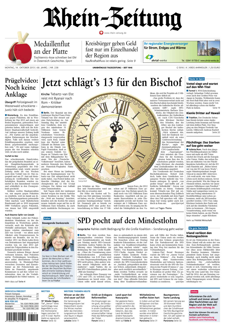 Rhein-Zeitung Kreis Ahrweiler vom Montag, 14.10.2013