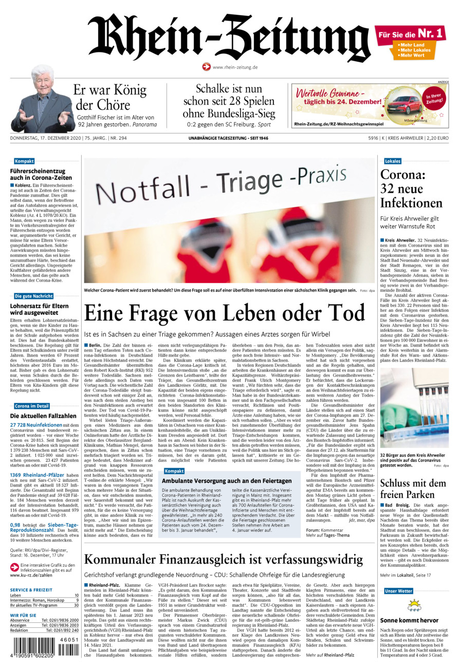 Rhein-Zeitung Kreis Ahrweiler vom Donnerstag, 17.12.2020