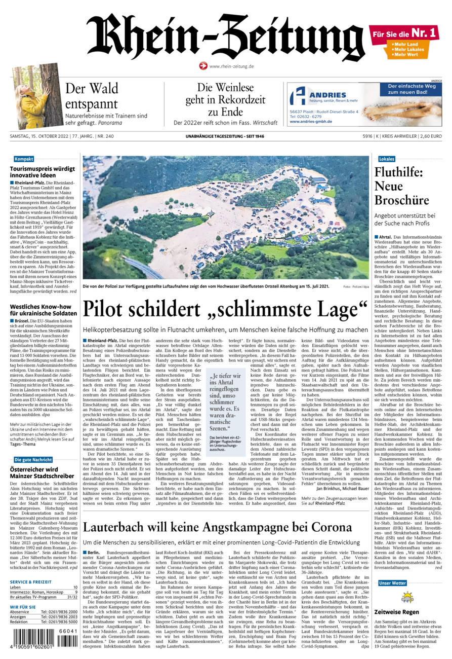Rhein-Zeitung Kreis Ahrweiler vom Samstag, 15.10.2022