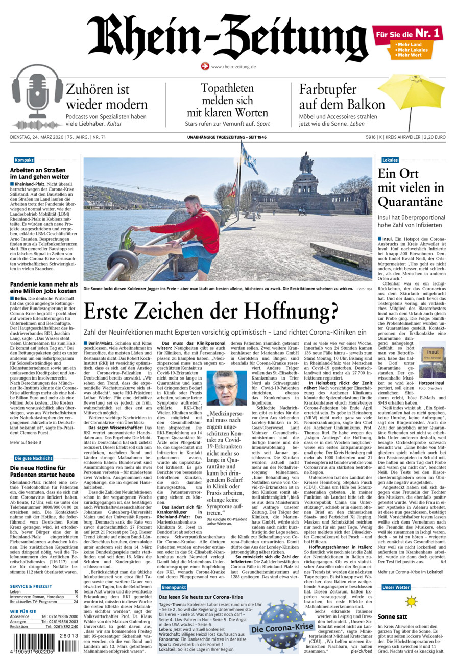 Rhein-Zeitung Kreis Ahrweiler vom Dienstag, 24.03.2020