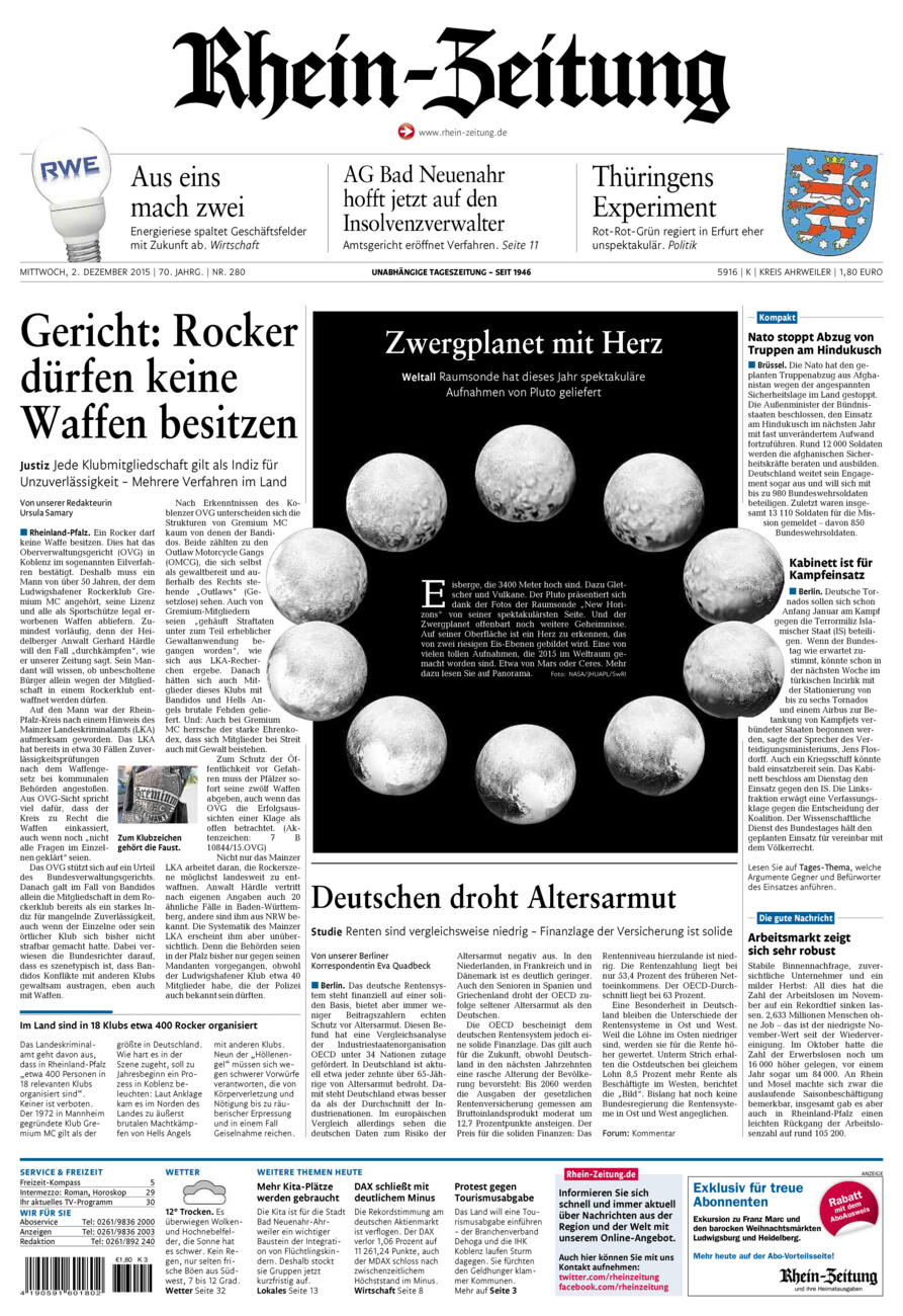Rhein-Zeitung Kreis Ahrweiler vom Mittwoch, 02.12.2015