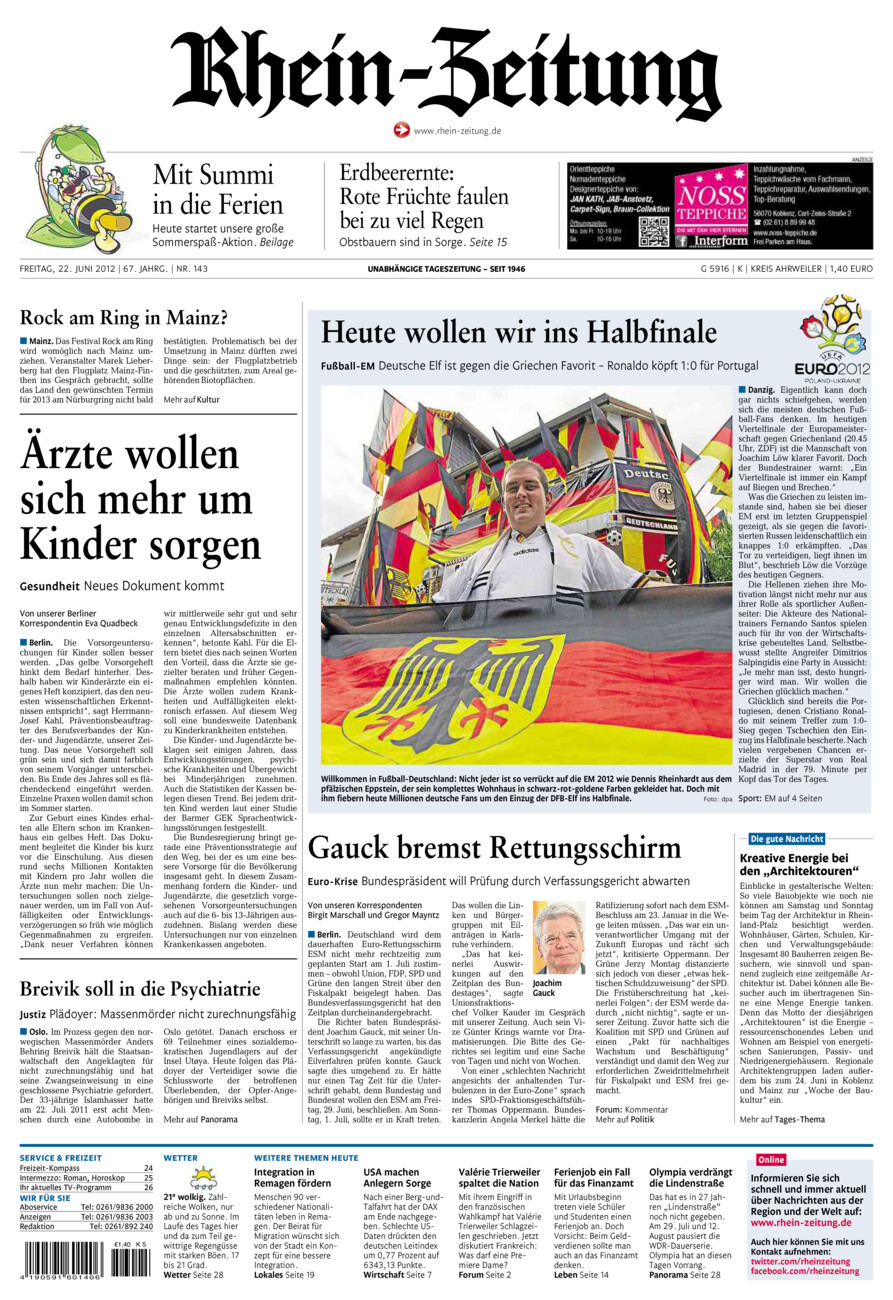 Rhein-Zeitung Kreis Ahrweiler vom Freitag, 22.06.2012