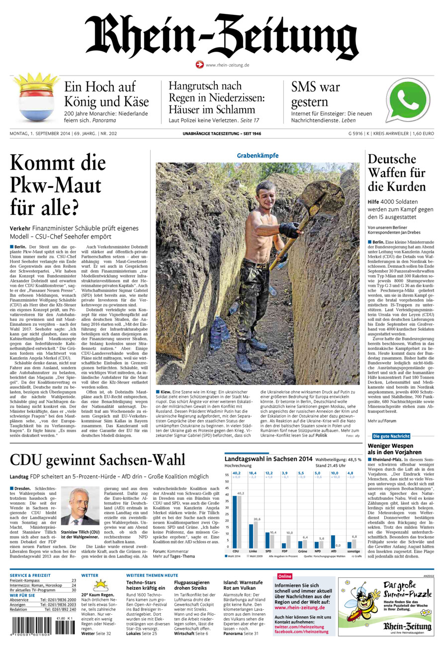 Rhein-Zeitung Kreis Ahrweiler vom Montag, 01.09.2014