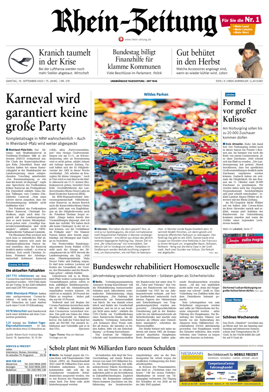 Rhein-Zeitung Kreis Ahrweiler vom Samstag, 19.09.2020