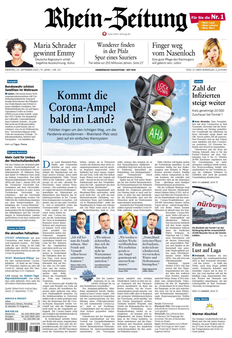 Rhein-Zeitung Kreis Ahrweiler vom Dienstag, 22.09.2020