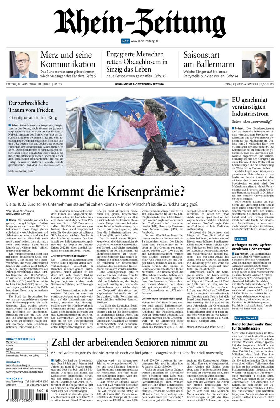 Rhein-Zeitung Kreis Ahrweiler vom Freitag, 17.04.2026
