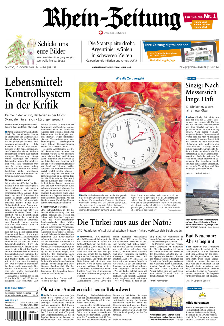 Rhein-Zeitung Kreis Ahrweiler vom Samstag, 26.10.2019