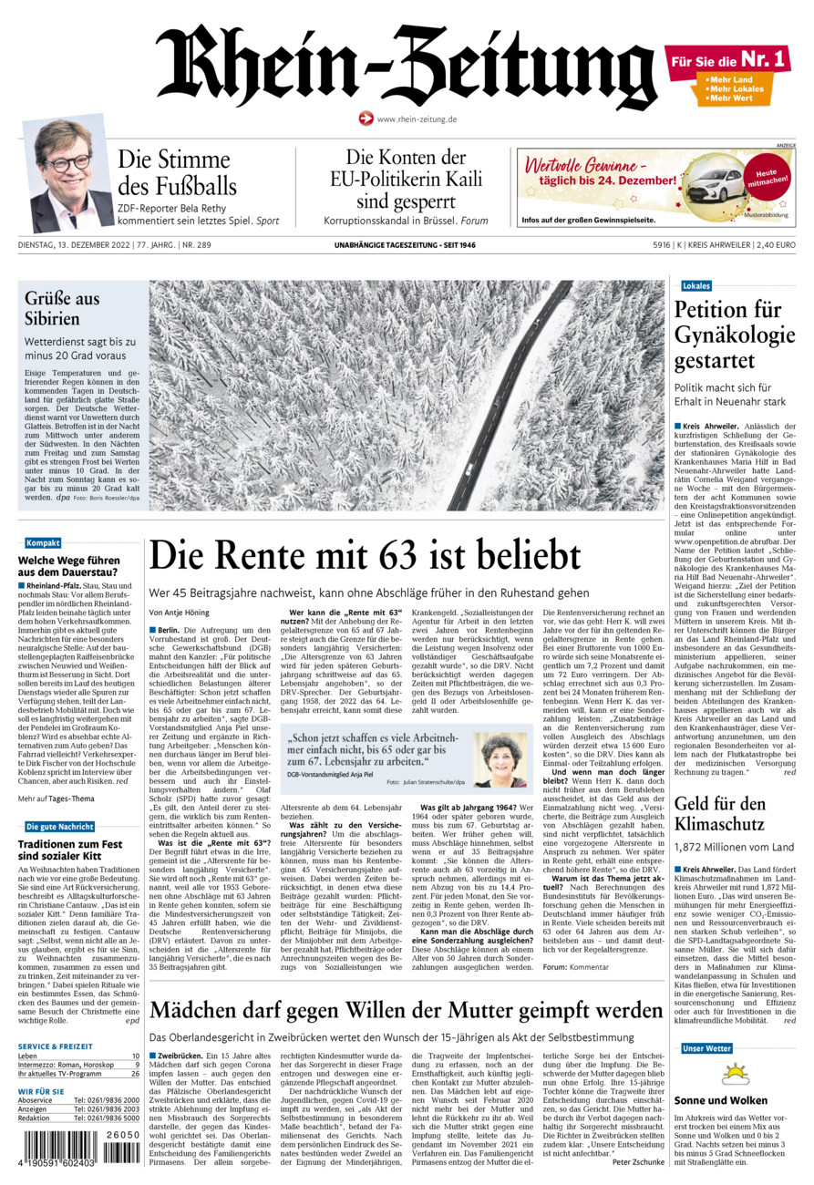 Rhein-Zeitung Kreis Ahrweiler vom Dienstag, 13.12.2022