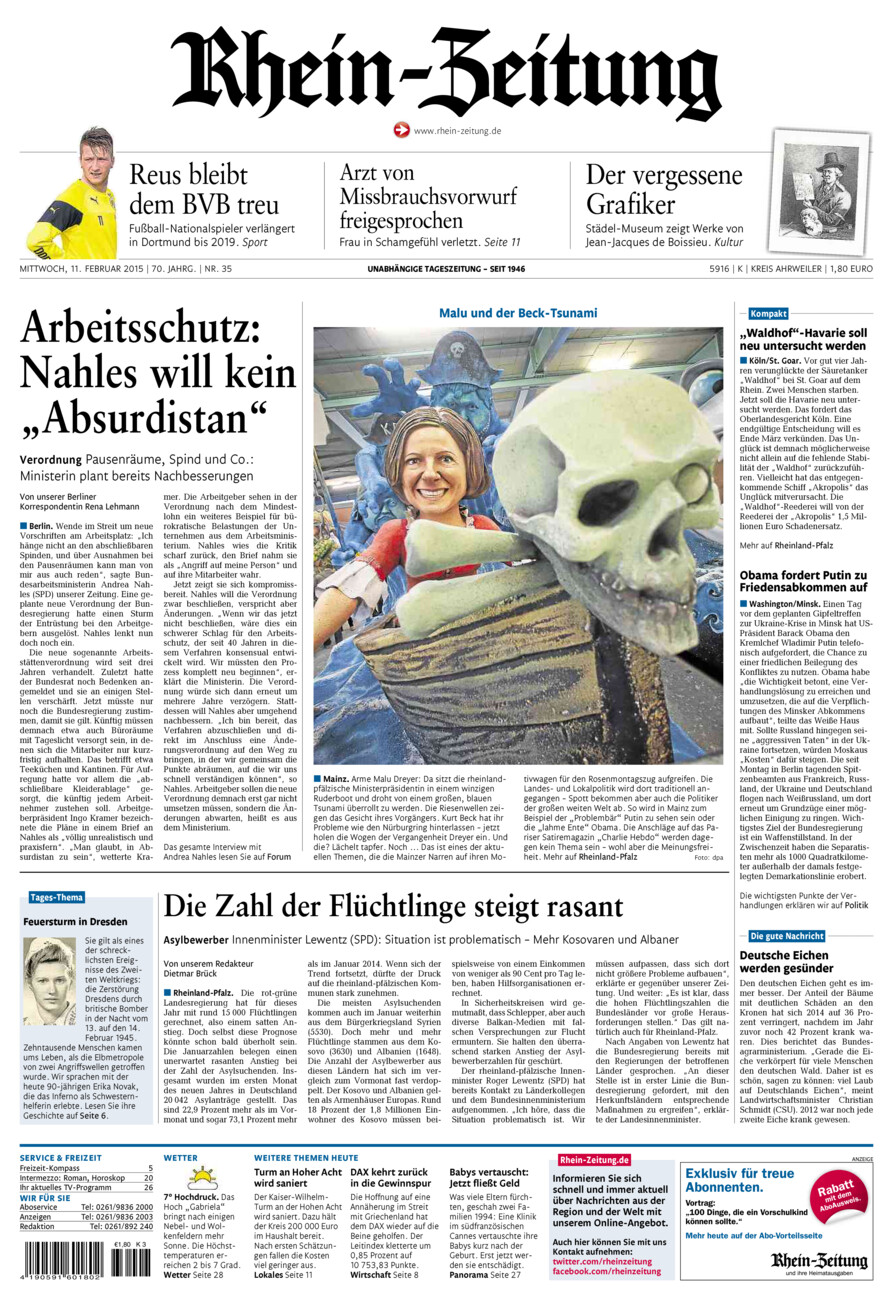Rhein-Zeitung Kreis Ahrweiler vom Mittwoch, 11.02.2015