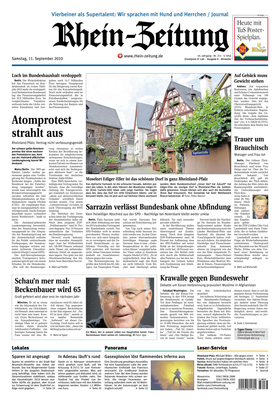 Rhein-Zeitung Kreis Ahrweiler vom Samstag, 11.09.2010