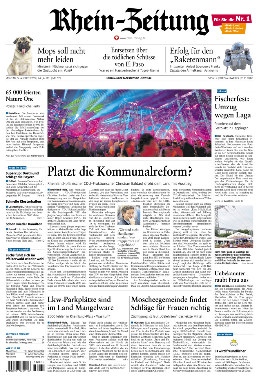 Rhein-Zeitung Kreis Ahrweiler vom Montag, 05.08.2019