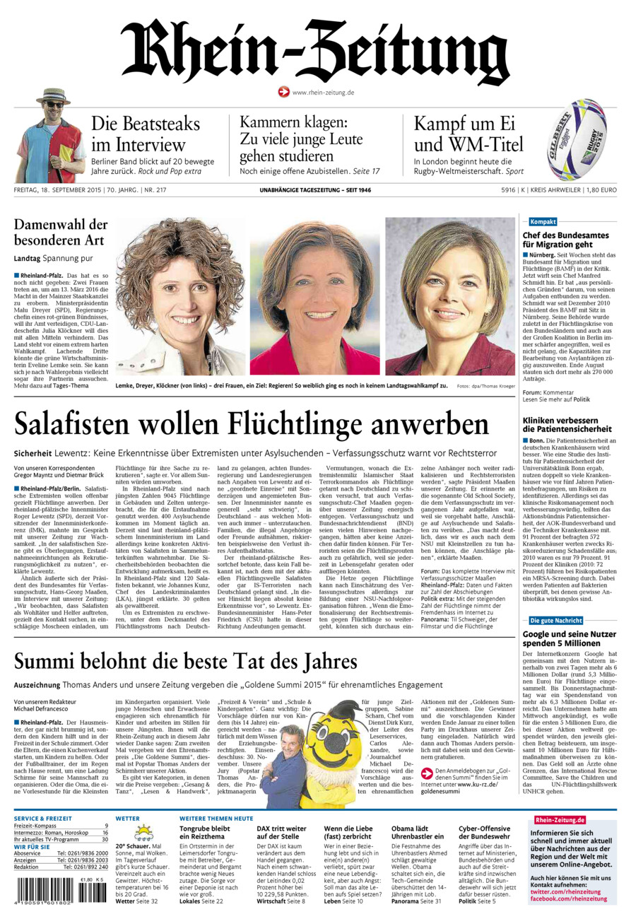 Rhein-Zeitung Kreis Ahrweiler vom Freitag, 18.09.2015