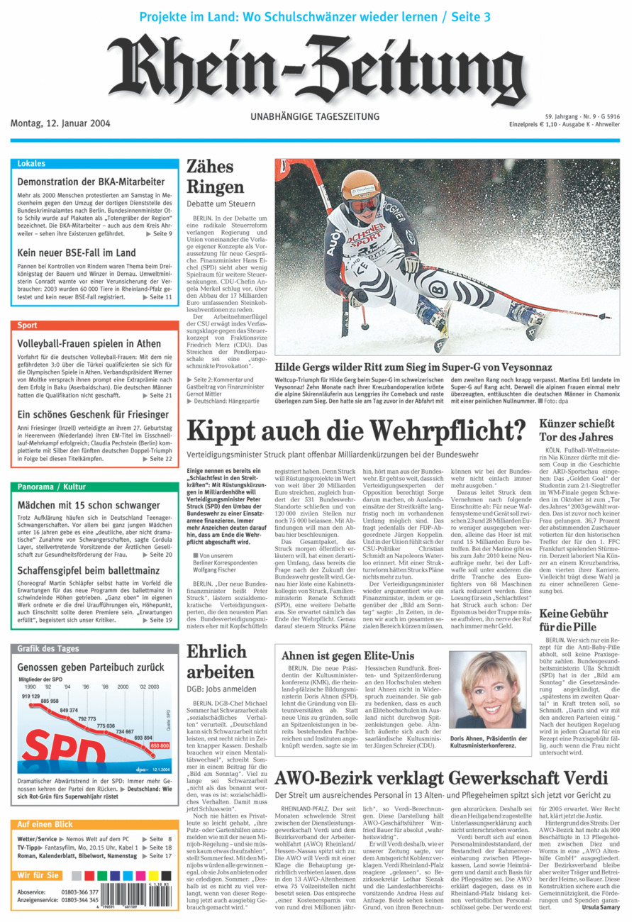 Rhein-Zeitung Kreis Ahrweiler vom Montag, 12.01.2004