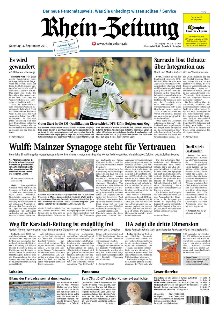 Rhein-Zeitung Kreis Ahrweiler vom Samstag, 04.09.2010
