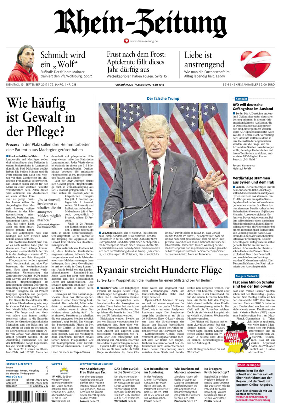 Rhein-Zeitung Kreis Ahrweiler vom Dienstag, 19.09.2017