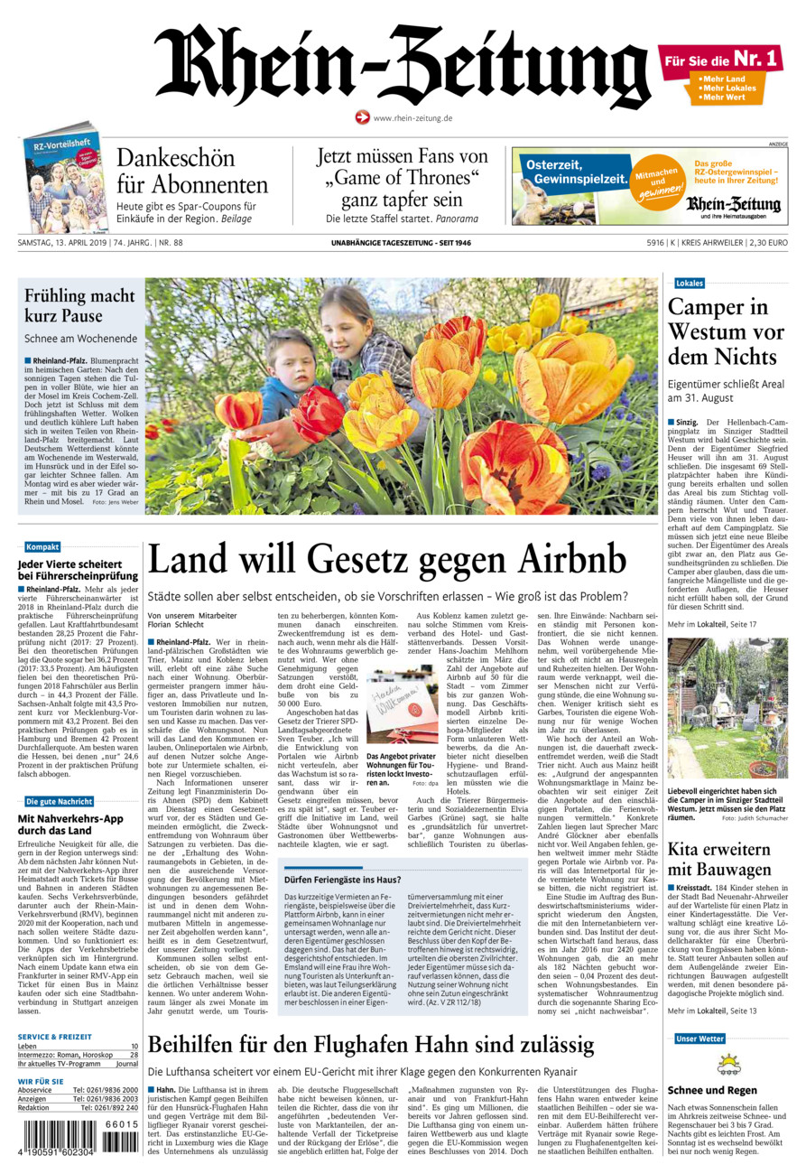 Rhein-Zeitung Kreis Ahrweiler vom Samstag, 13.04.2019