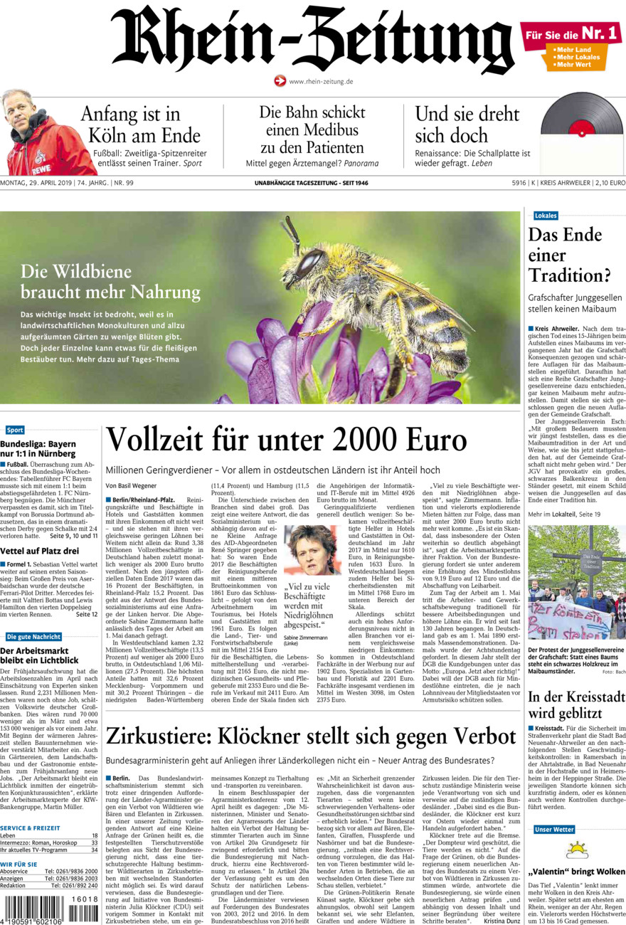 Rhein-Zeitung Kreis Ahrweiler vom Montag, 29.04.2019