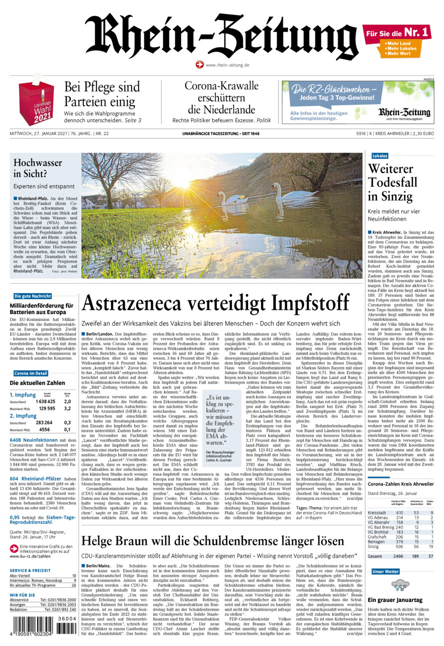 Rhein-Zeitung Kreis Ahrweiler vom Mittwoch, 27.01.2021