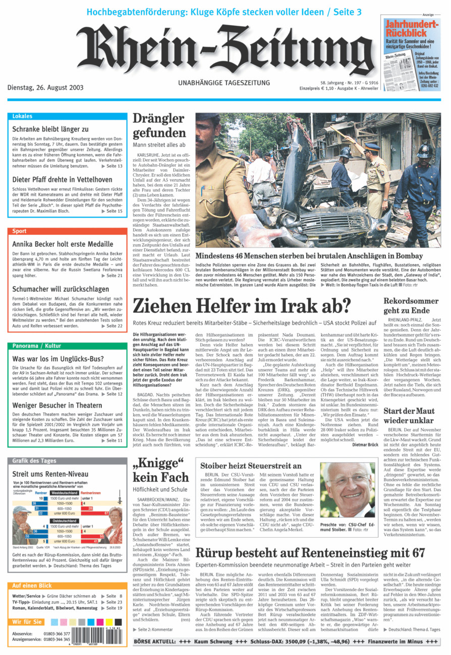 Rhein-Zeitung Kreis Ahrweiler vom Dienstag, 26.08.2003
