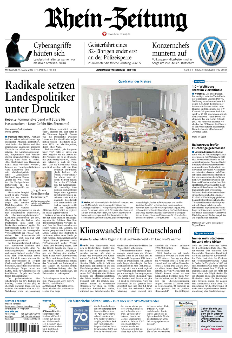 Rhein-Zeitung Kreis Ahrweiler vom Mittwoch, 09.03.2016