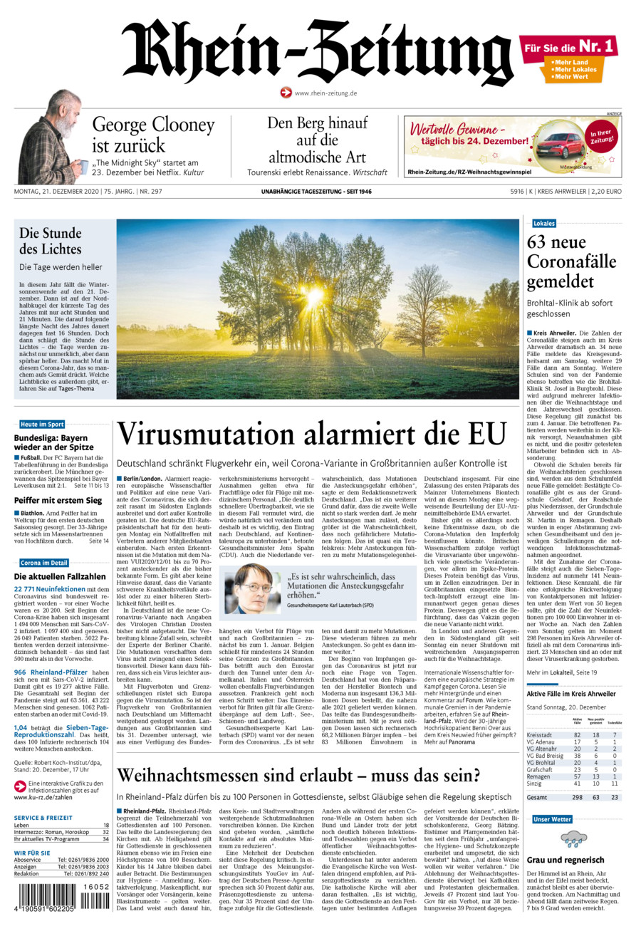 Rhein-Zeitung Kreis Ahrweiler vom Montag, 21.12.2020