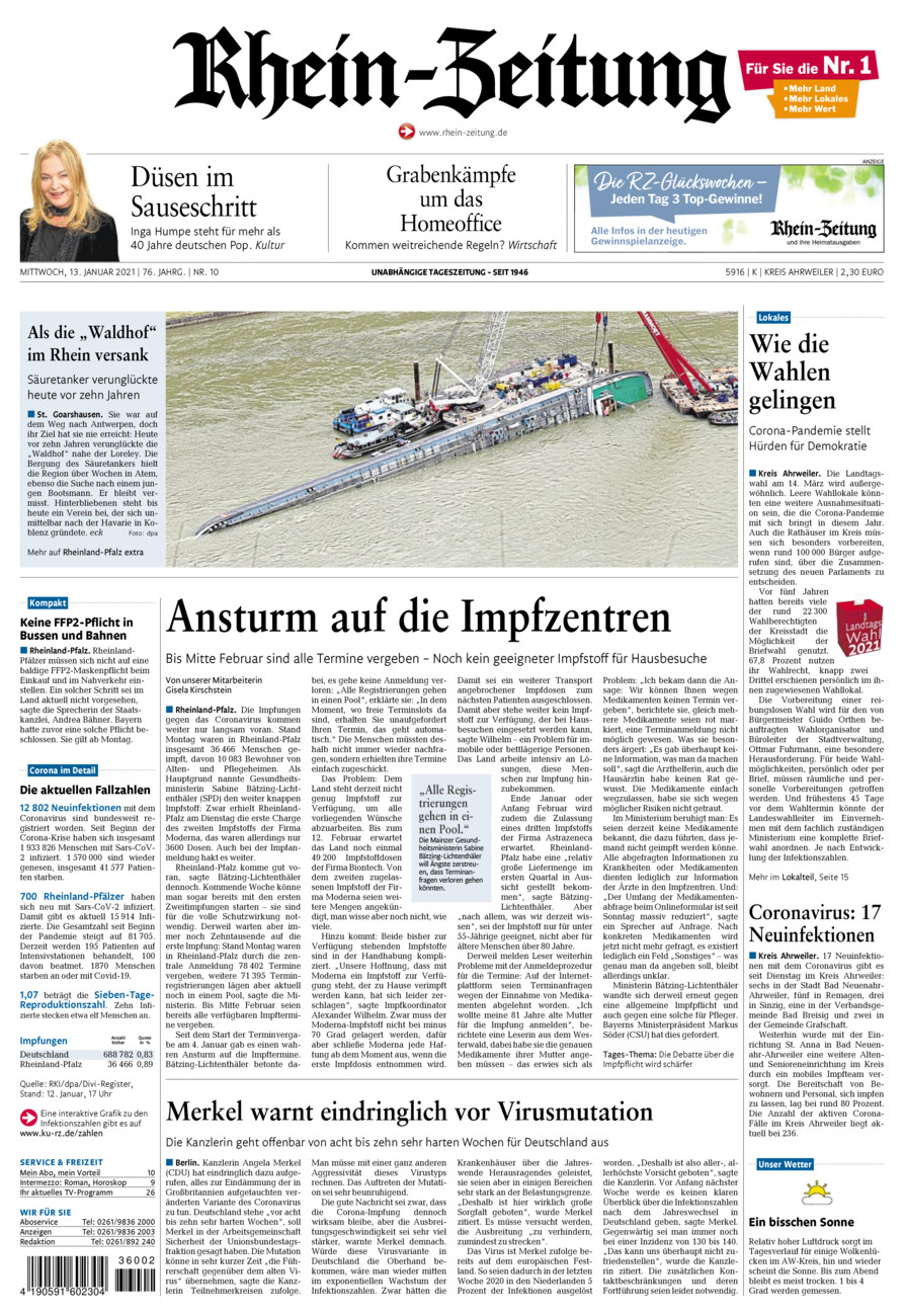 Rhein-Zeitung Kreis Ahrweiler vom Mittwoch, 13.01.2021