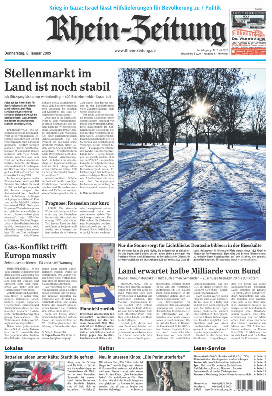 Rhein-Zeitung Kreis Ahrweiler vom Donnerstag, 08.01.2009