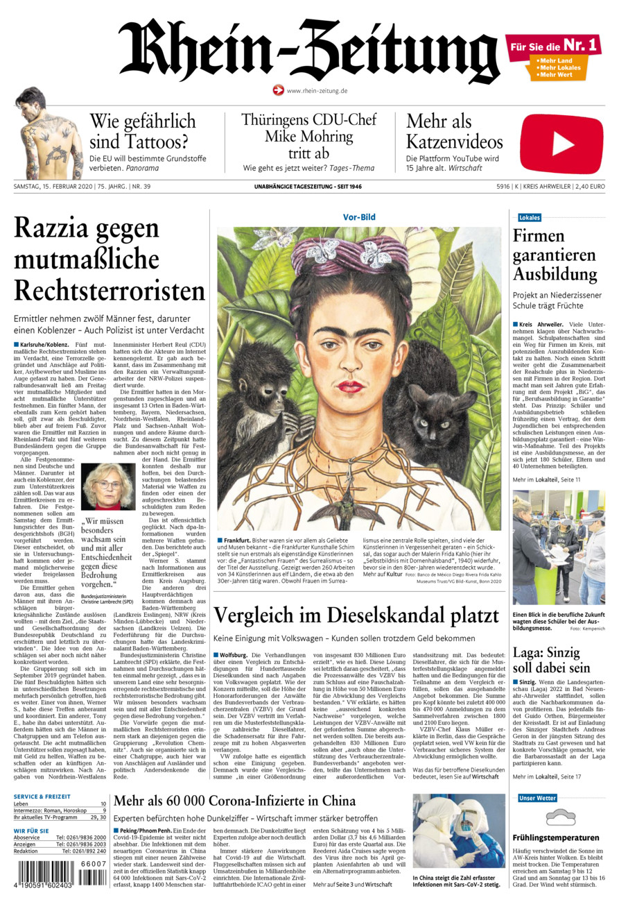 Rhein-Zeitung Kreis Ahrweiler vom Samstag, 15.02.2020
