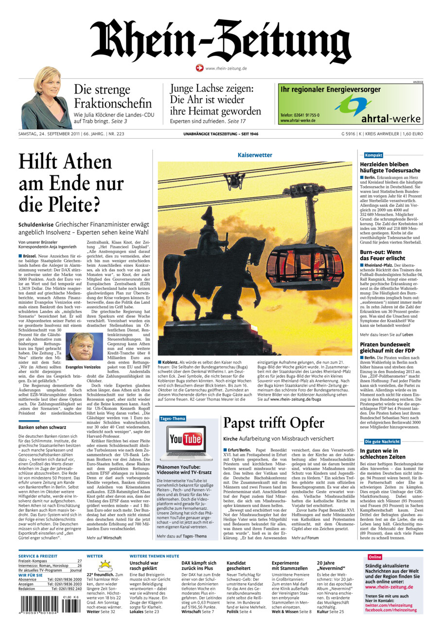 Rhein-Zeitung Kreis Ahrweiler vom Samstag, 24.09.2011