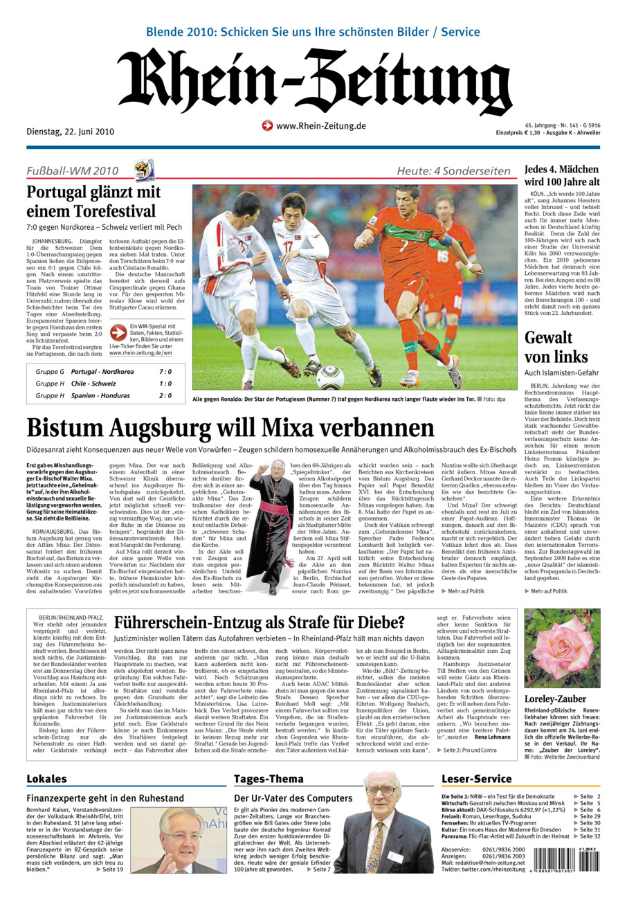 Rhein-Zeitung Kreis Ahrweiler vom Dienstag, 22.06.2010