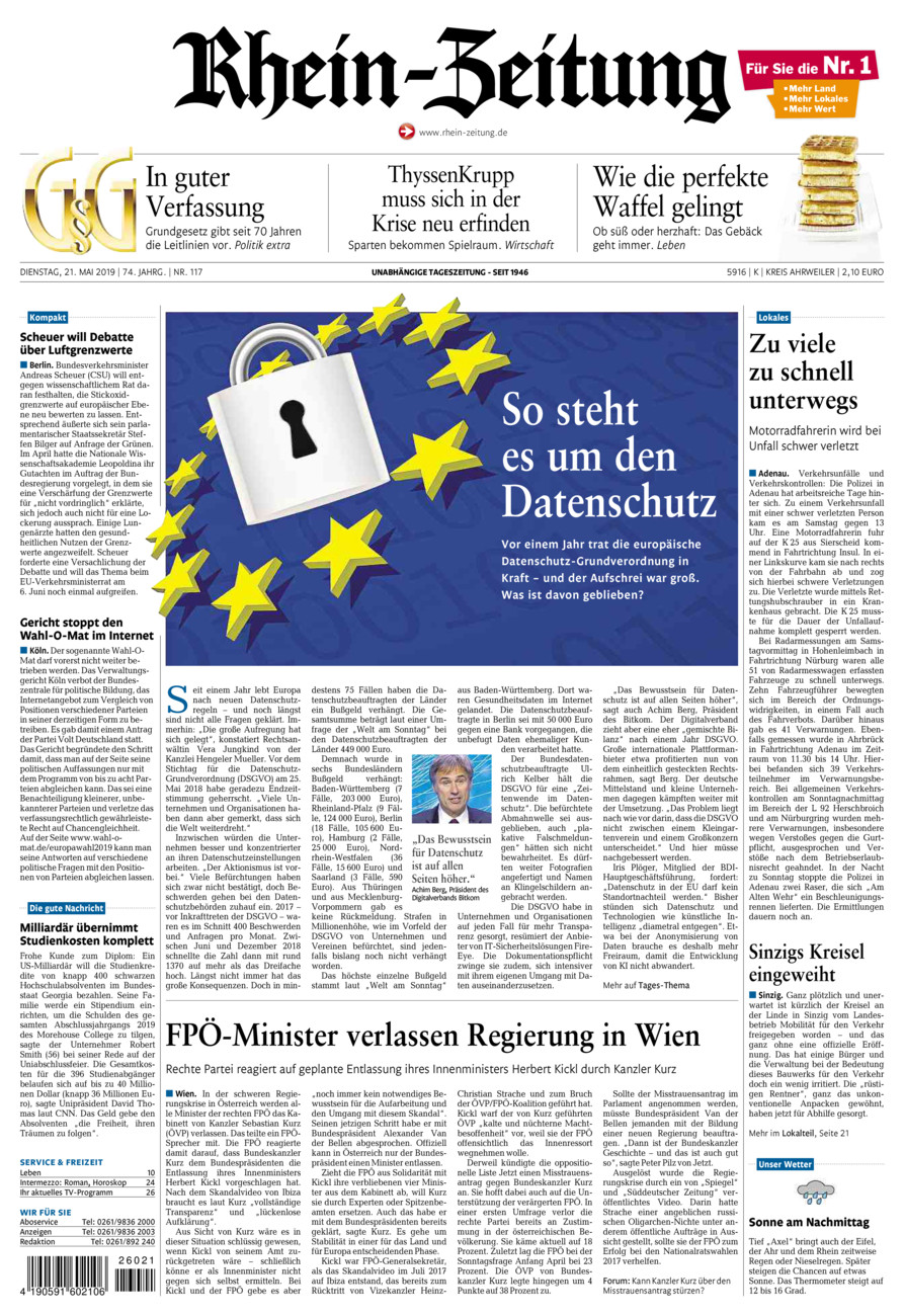 Rhein-Zeitung Kreis Ahrweiler vom Dienstag, 21.05.2019