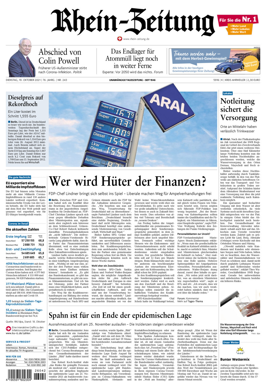 Rhein-Zeitung Kreis Ahrweiler vom Dienstag, 19.10.2021