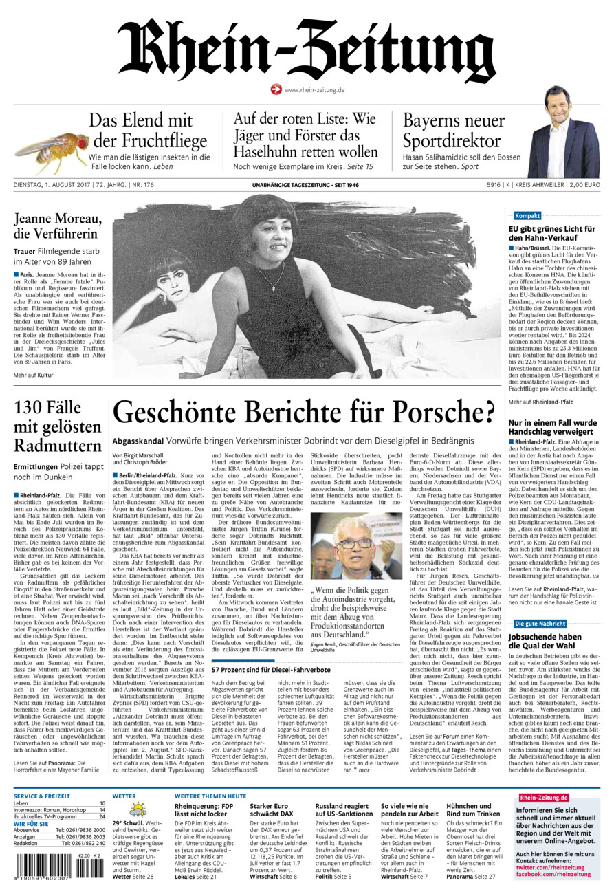Rhein-Zeitung Kreis Ahrweiler vom Dienstag, 01.08.2017