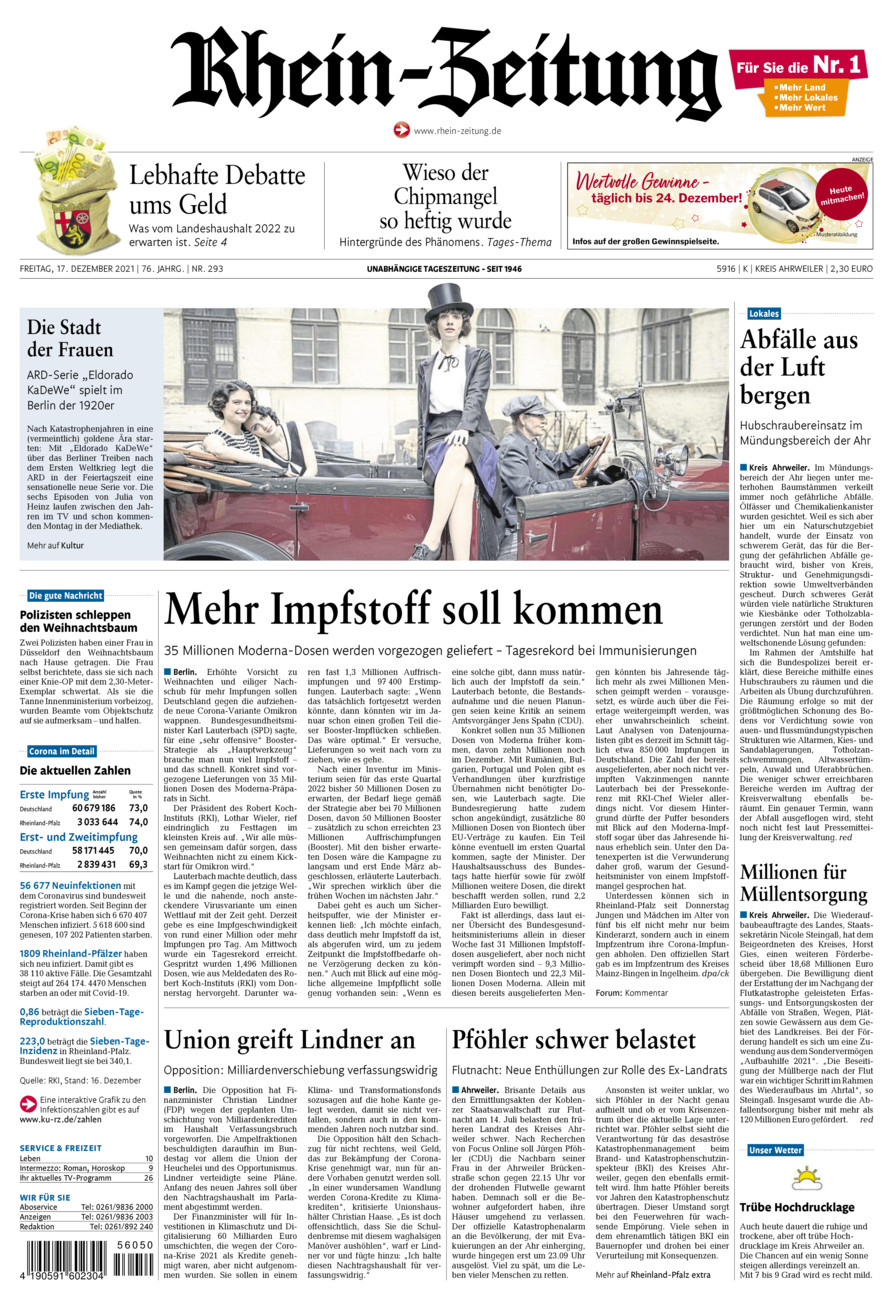 Rhein-Zeitung Kreis Ahrweiler vom Freitag, 17.12.2021