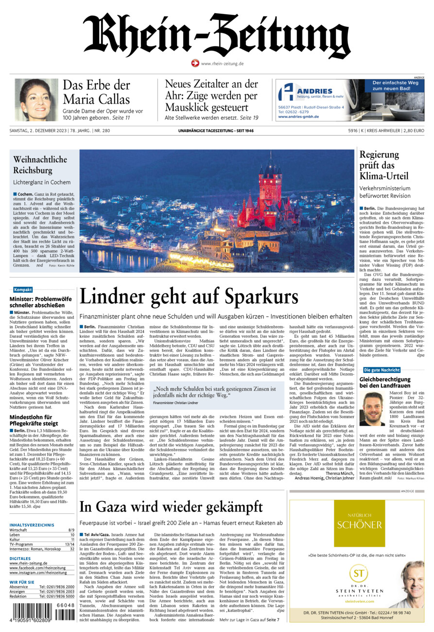 Rhein-Zeitung Kreis Ahrweiler vom Samstag, 02.12.2023