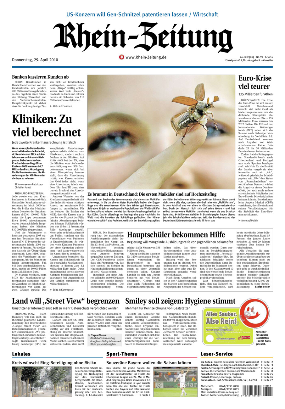 Rhein-Zeitung Kreis Ahrweiler vom Donnerstag, 29.04.2010